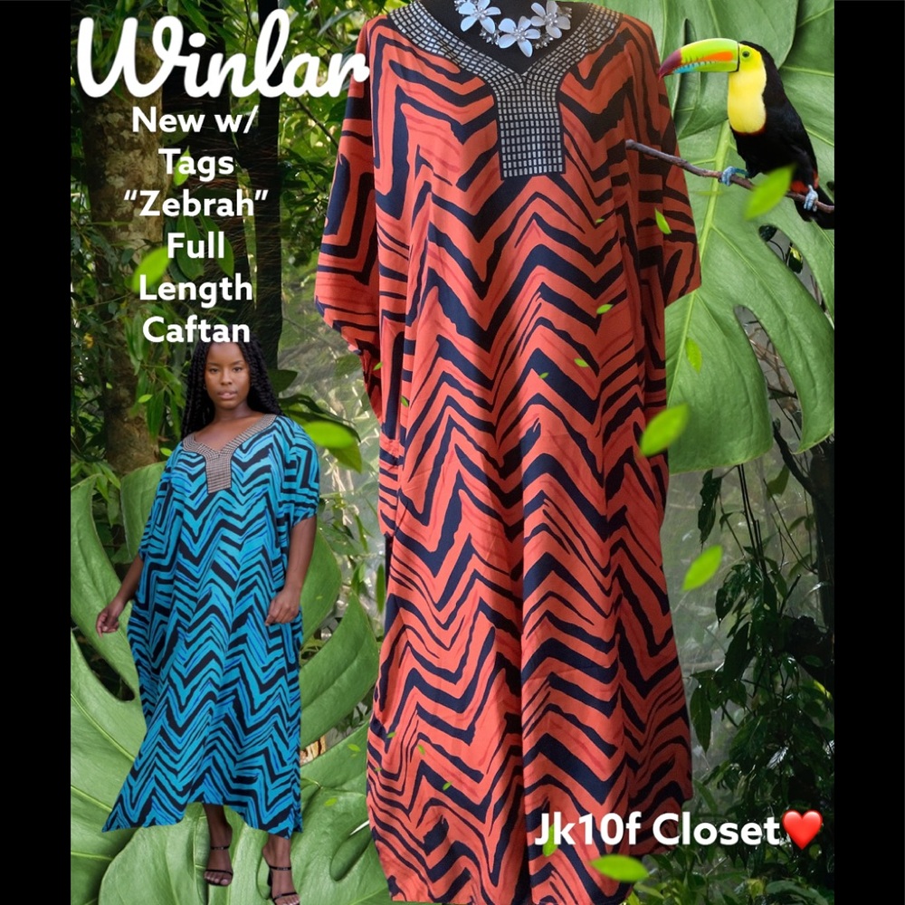 LOWEST🌺 NWT WINLAR ZEBRA STRIPES COVERUP CAFTAN DRESS
